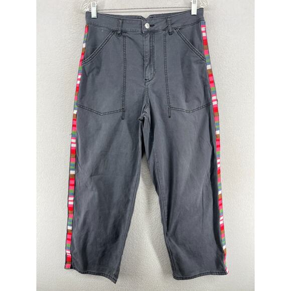 PILCRO Pants 29 ANTHROPOLOGIE Side Striped Canvas Ankle Utility Hi Rise Gray - Picture 1 of 16